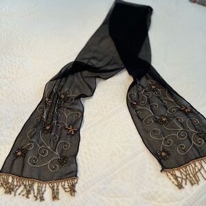 Black Beaded & Embroidered Scarf
